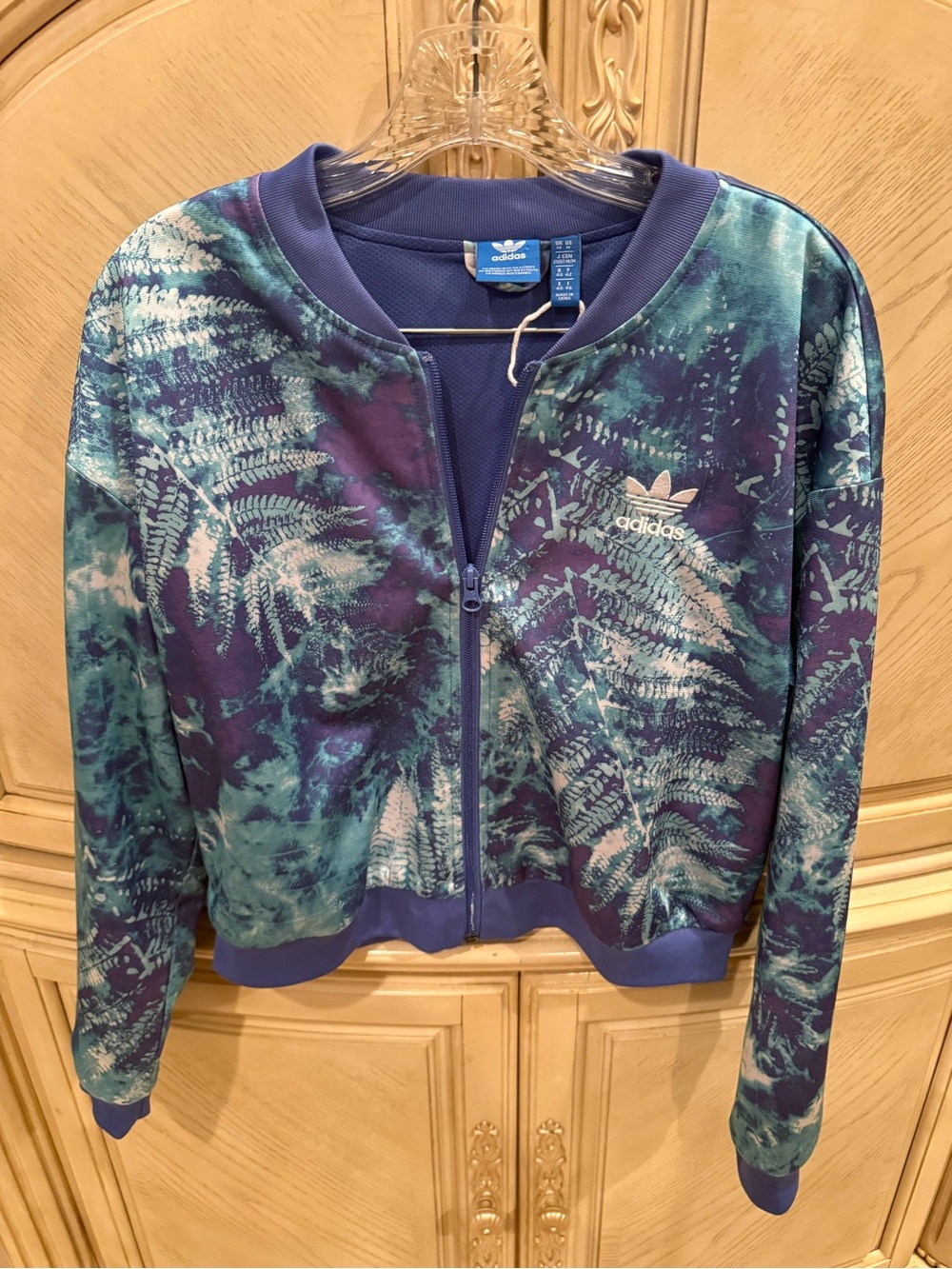 adidas Women's Teal & Purple Fern-Print Bomber Jacket, size M